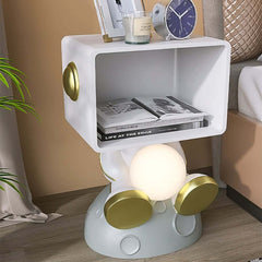 Modern White Resin Nightstand With Shelves And Light