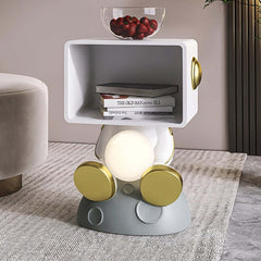 Modern White Resin Nightstand With Shelves And Light