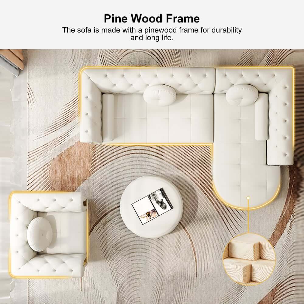 Modern White Sectional Sofa Set With Tufted Back