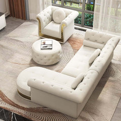 Modern White Sectional Sofa Set With Tufted Back