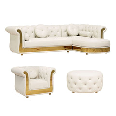 Modern White Sectional Sofa Set With Tufted Back