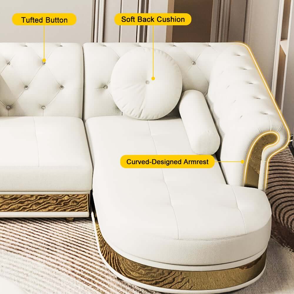 Modern White Sectional Sofa Set With Tufted Back