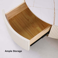 Modern White Sintered Stone Coffee Table Set With Drawer