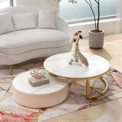Modern White Sintered Stone Coffee Table Set With Drawer