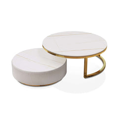 Modern White Sintered Stone Coffee Table Set With Drawer