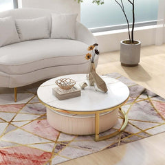 Modern White Sintered Stone Coffee Table Set With Drawer