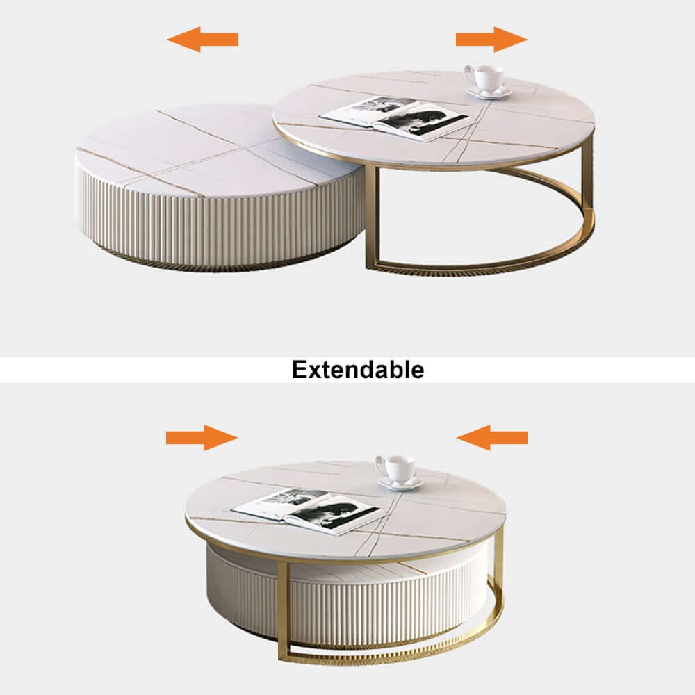 Modern White Sintered Stone Coffee Table Set With Drawer