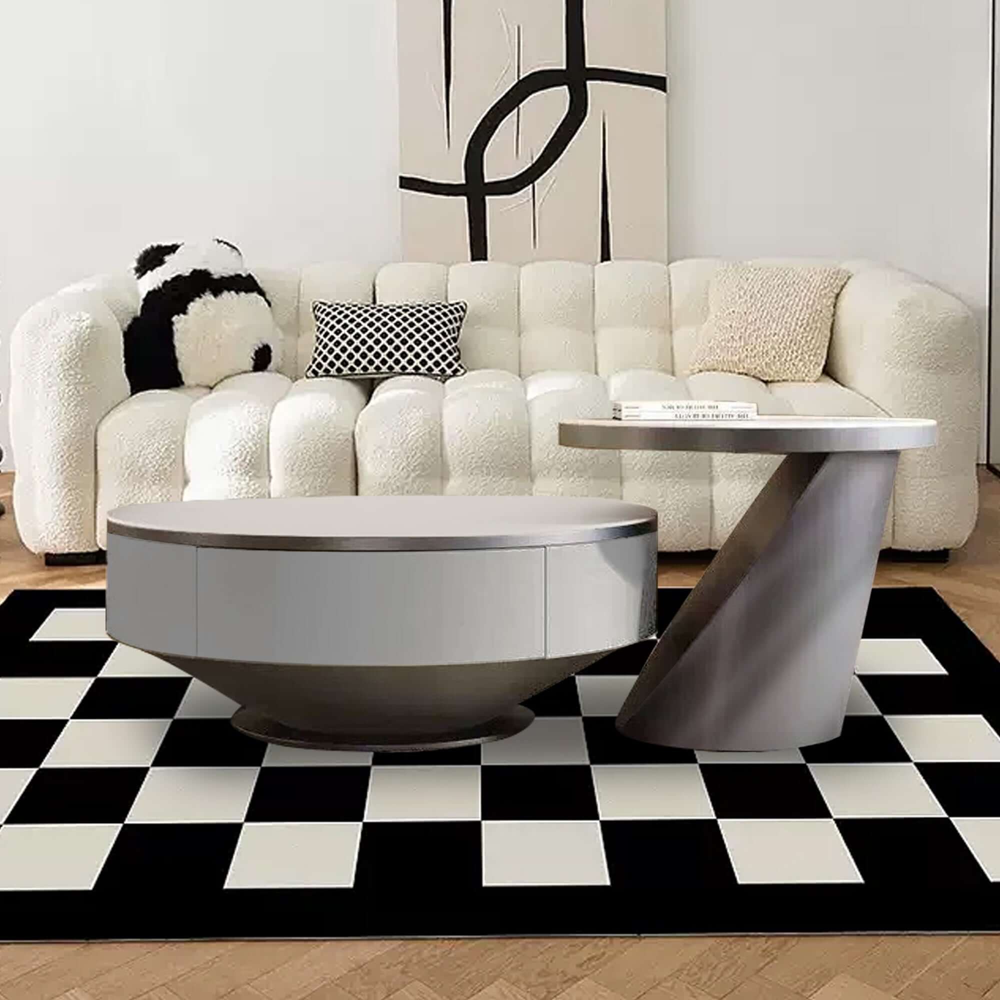 Modern White Sintered Stone Coffee Table Set with Drawers