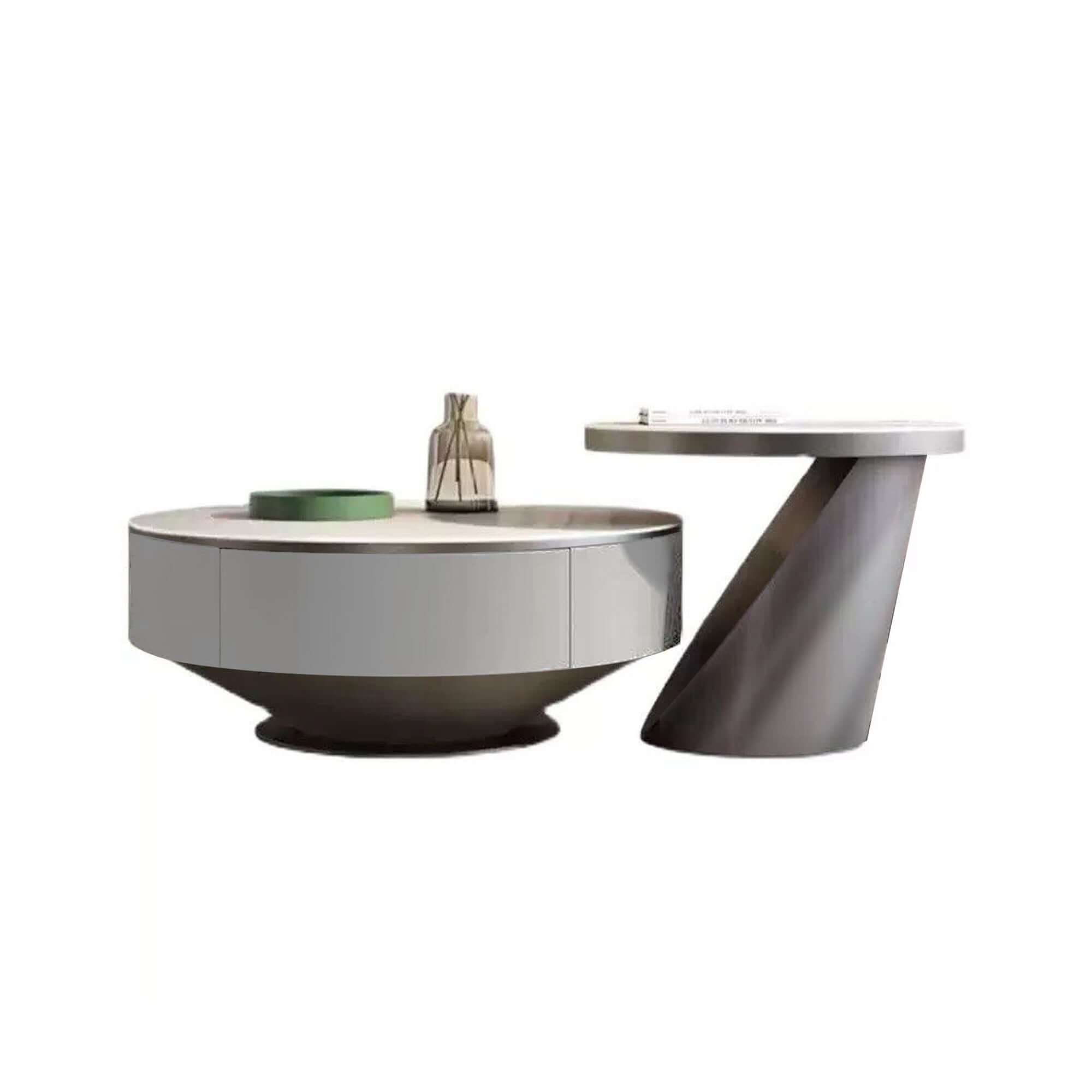 Modern White Sintered Stone Coffee Table Set with Drawers