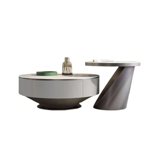 Modern White Sintered Stone Coffee Table Set with Drawers