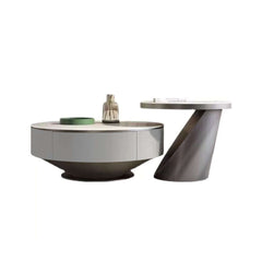 Modern White Sintered Stone Coffee Table Set with Drawers