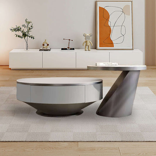 Modern White Sintered Stone Coffee Table Set with Drawers Main Product Image