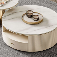 Modern White Sintered Stone Coffee Table Set With Storage
