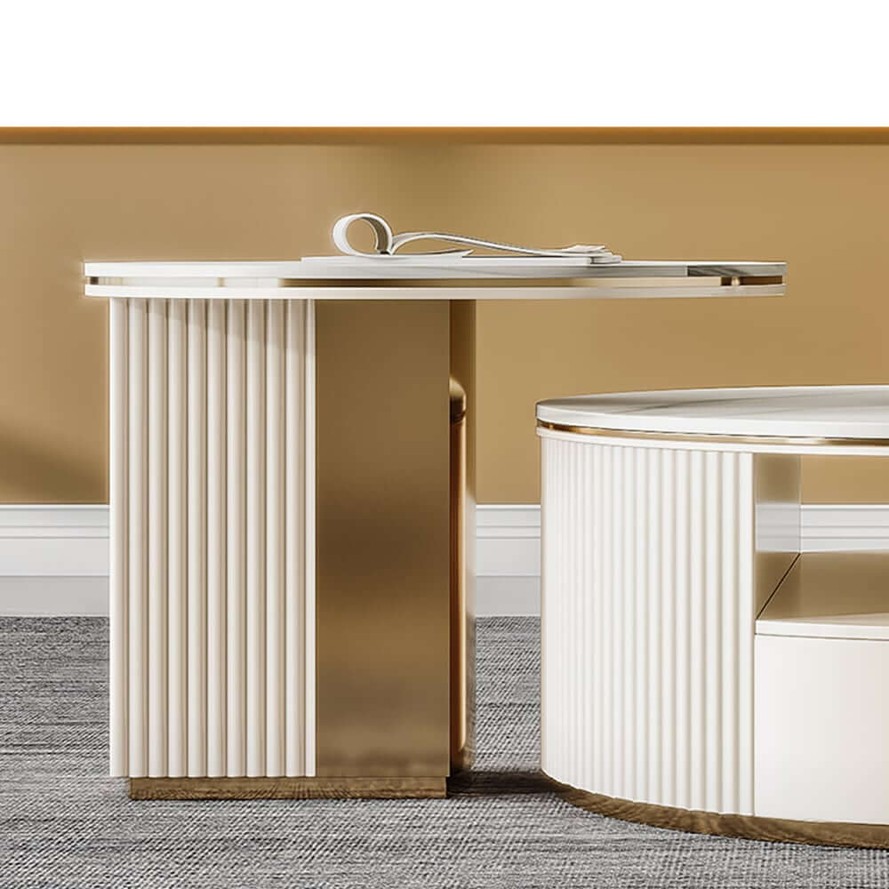 Modern White Sintered Stone Coffee Table Set With Storage