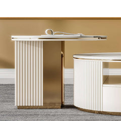 Modern White Sintered Stone Coffee Table Set With Storage