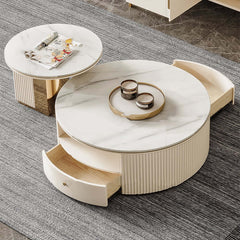 Modern White Sintered Stone Coffee Table Set With Storage