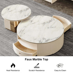Modern White Sintered Stone Coffee Table Set With Storage