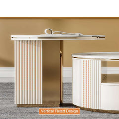 Modern White Sintered Stone Coffee Table Set With Storage