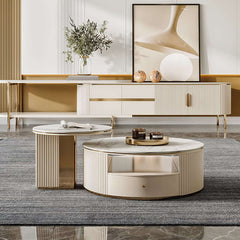 Modern White Sintered Stone Coffee Table Set With Storage