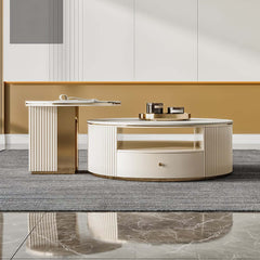 Modern White Sintered Stone Coffee Table Set With Storage