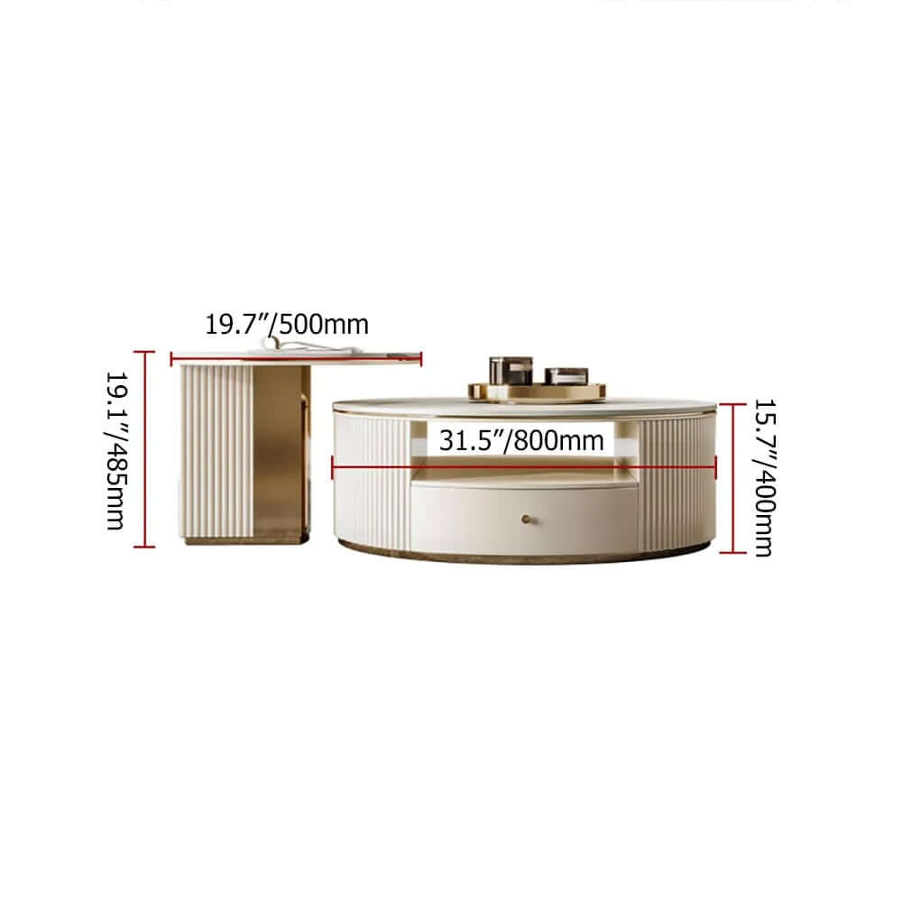 Modern White Sintered Stone Coffee Table Set With Storage