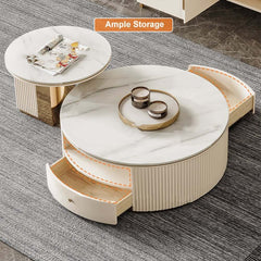 Modern White Sintered Stone Coffee Table Set With Storage