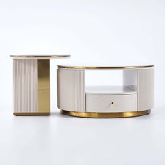 Modern White Sintered Stone Coffee Table Set With Storage