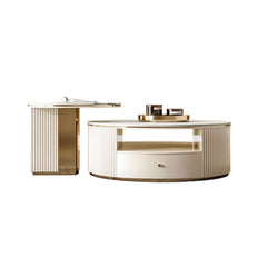 Modern White Sintered Stone Coffee Table Set With Storage