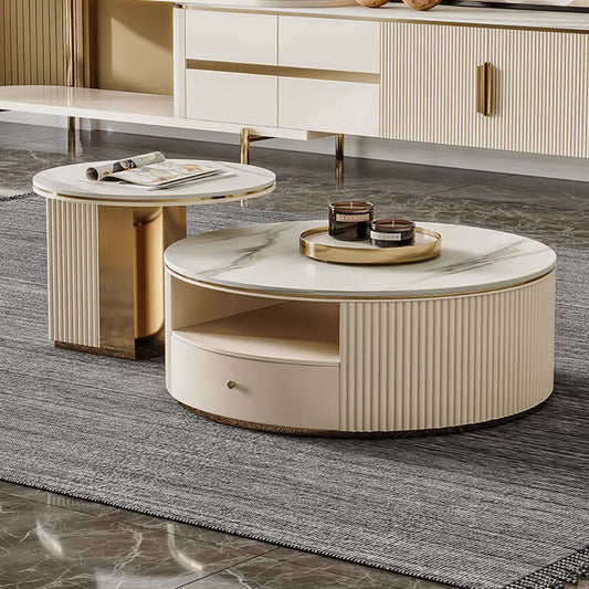 Modern White Sintered Stone Coffee Table Set With Storage Main Product Image