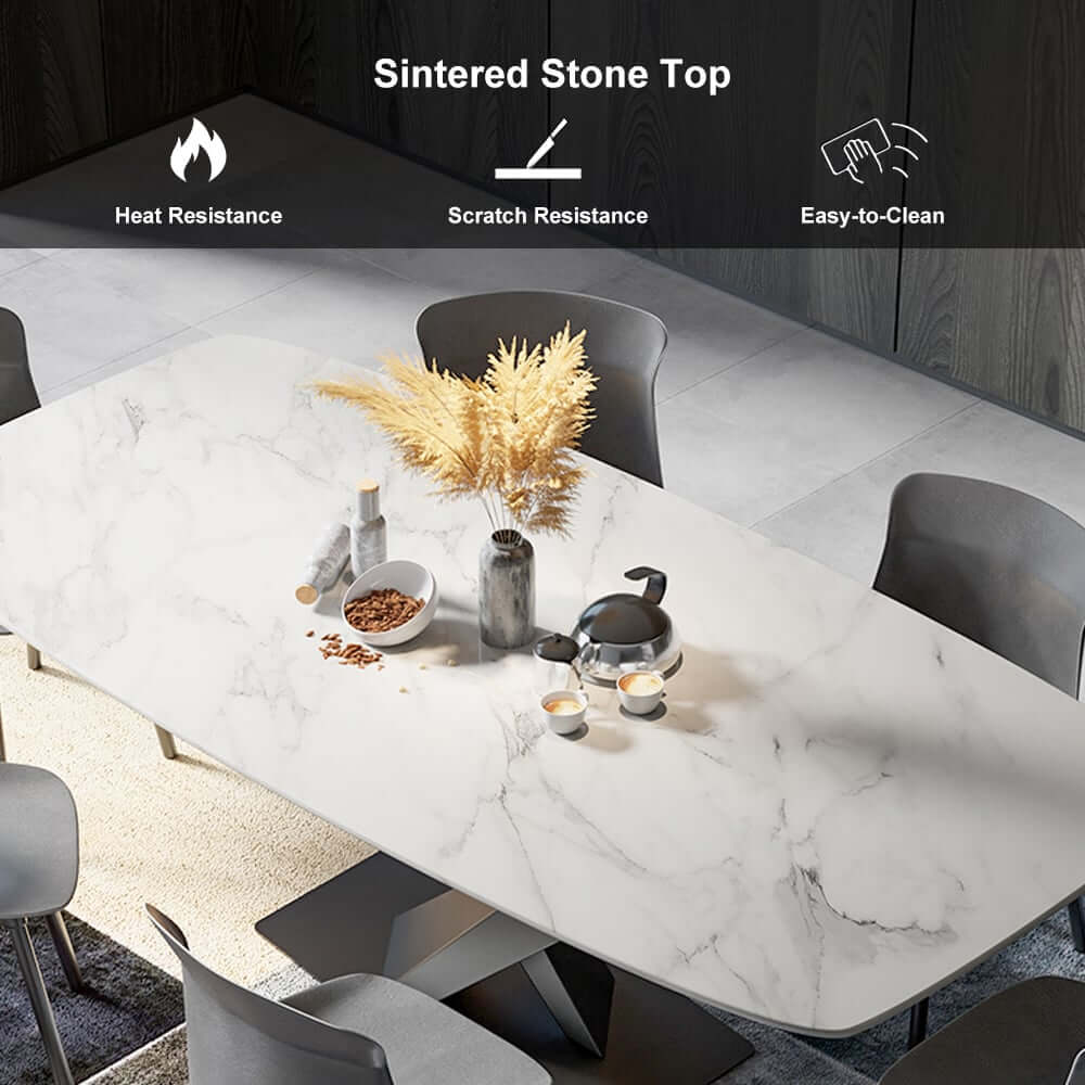 Modern White Sintered Stone Dining Table, Seats 8