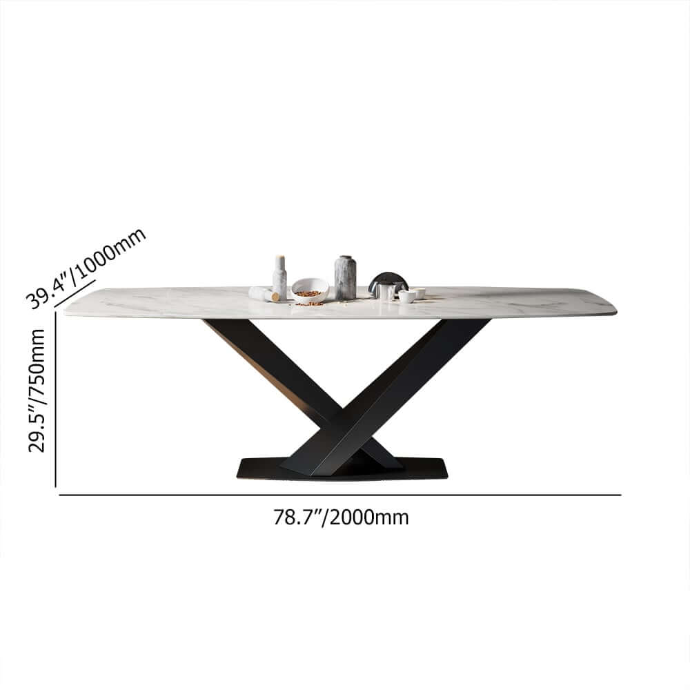 Modern White Sintered Stone Dining Table, Seats 8 Dimensions