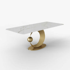 Modern White Sintered Stone Dining Table, Seats 8, Gold Base