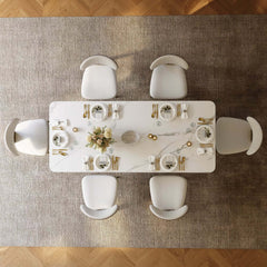 Modern White Sintered Stone Dining Table, Seats 8, Gold Base