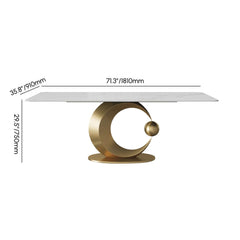 Modern White Sintered Stone Dining Table, Seats 8, Gold Base Dimensions