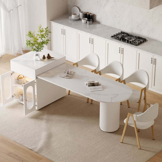 Modern White Sintered Stone Kitchen Island With LED Lights