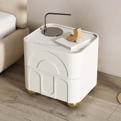 Modern White Sintered Stone Nightstand With Wireless Charging
