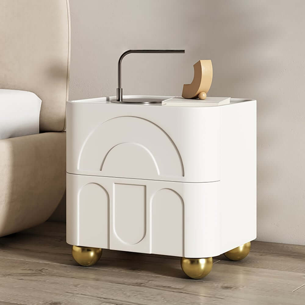 Modern White Sintered Stone Nightstand With Wireless Charging
