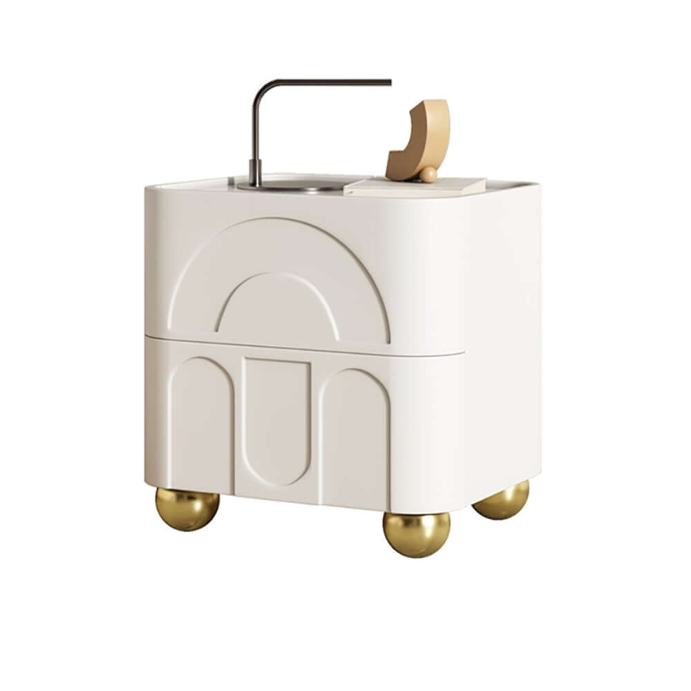 Modern White Sintered Stone Nightstand With Wireless Charging