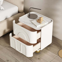 Modern White Sintered Stone Nightstand With Wireless Charging