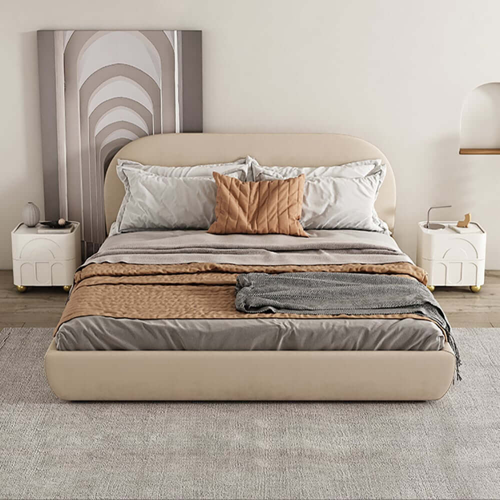 Modern White Sintered Stone Nightstand With Wireless Charging