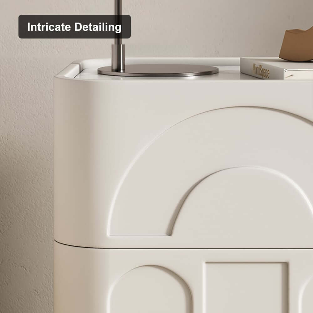 Modern White Sintered Stone Nightstand With Wireless Charging