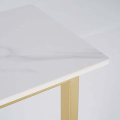 Modern White Sintered Stone Side Table With Gold Metal Base