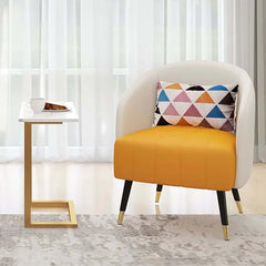 Modern White Sintered Stone Side Table With Gold Metal Base
