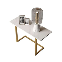Modern White Sintered Stone Side Table With Gold Metal Base