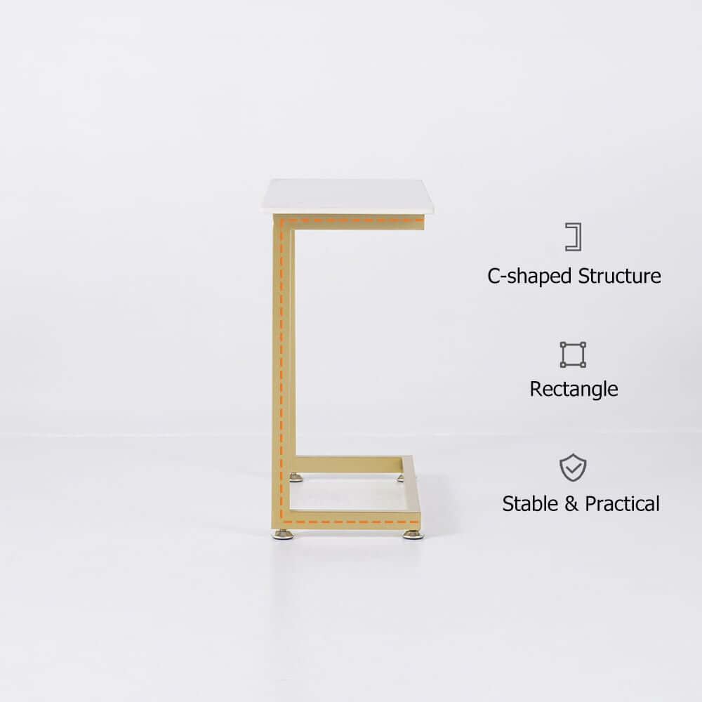 Modern White Sintered Stone Side Table With Gold Metal Base