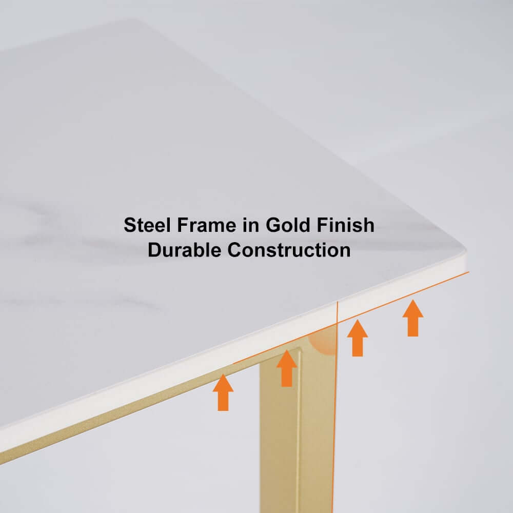 Modern White Sintered Stone Side Table With Gold Metal Base