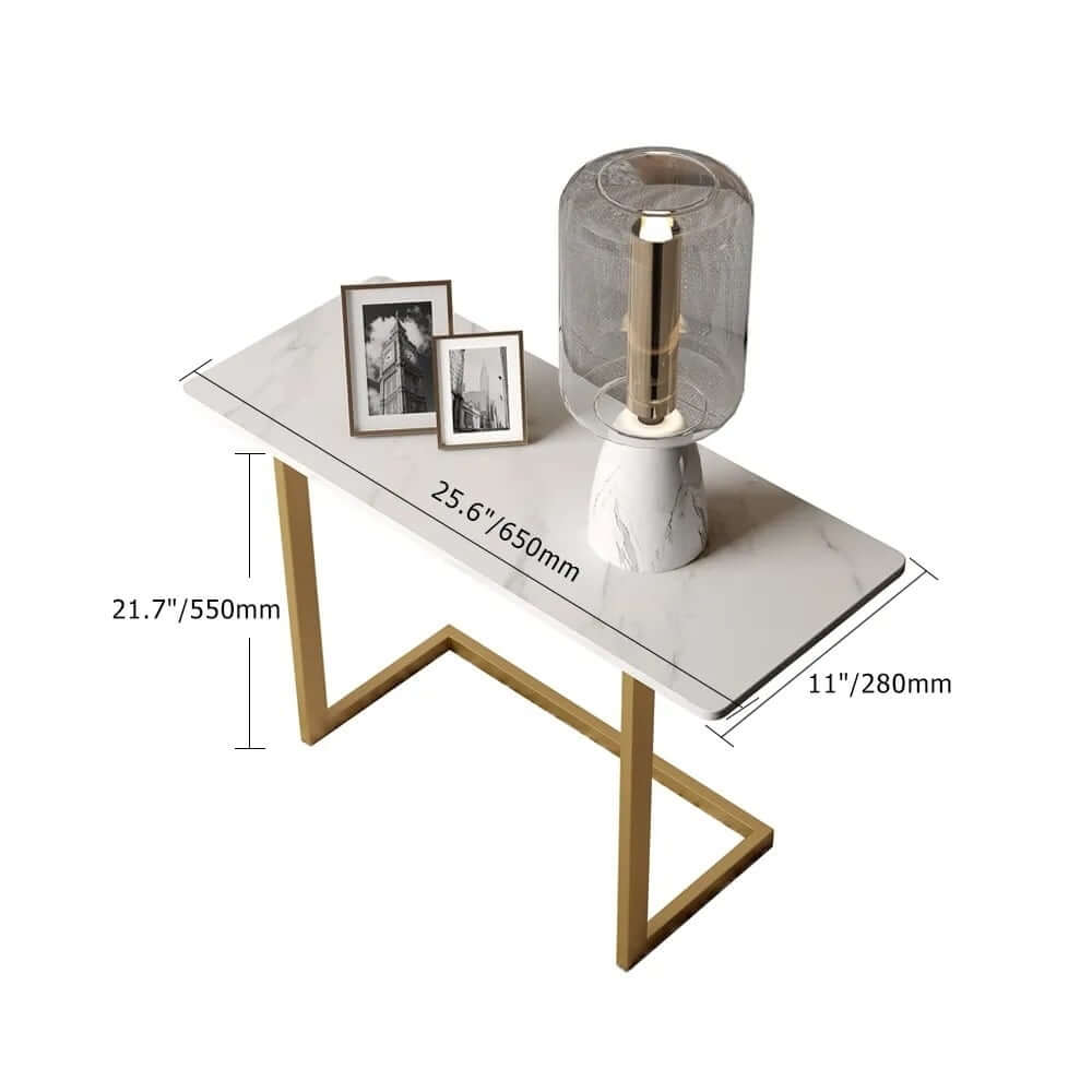 Modern White Sintered Stone Side Table With Gold Metal Base Dimensions