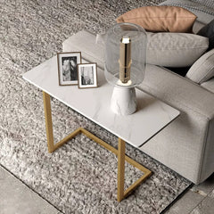 Modern White Sintered Stone Side Table With Gold Metal Base Main Product Image