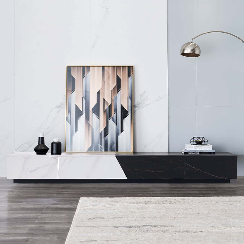 Modern White Sintered Stone TV Stand With 4 Drawers