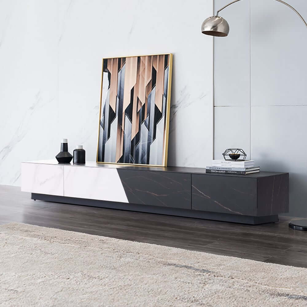 Modern White Sintered Stone TV Stand With 4 Drawers